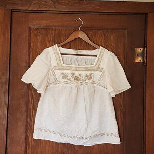 St John's Bay Cotton Embroidered Short Sleeve Blouse